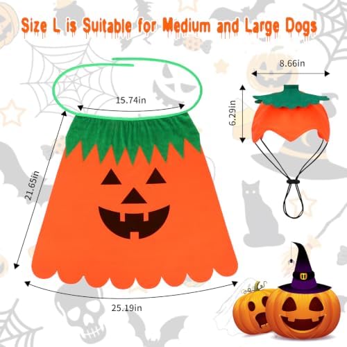 Dog Halloween Pumpkin Costume, Pumpkin Cloak & Hat Set for M/Large Dogs(L) - Image 2