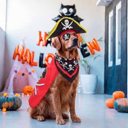 Huhumy 4 Pcs Dog Pirate Costume Hat Cape Bandana, Red, Double Extra Large - Image 5
