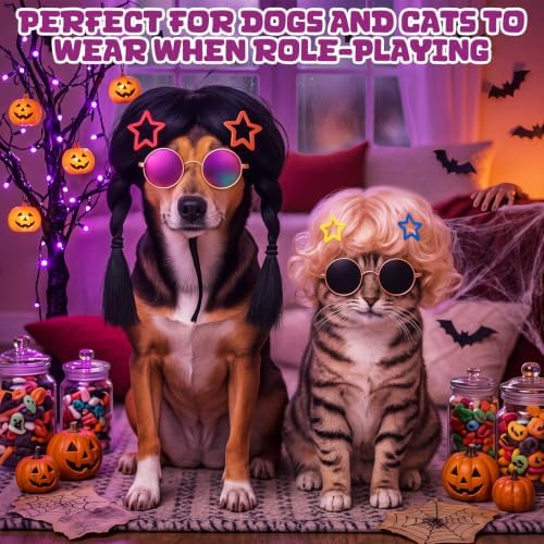 6 Pcs Funny Cat and Dog Wigs with Hairpin Glasses, Classic - Image 3