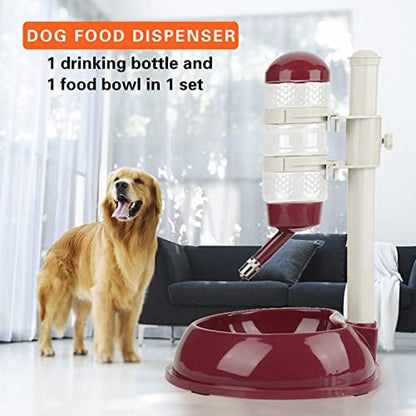 Pet Standing Water Dispenser, Height Adjustable Automatic Drinking Bowl Feeder Dog Feeding Bowl Pet Slow Water Bottle with Detachable Pole for Small Animals Cats Dogs (Brown)