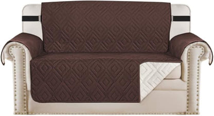 H.VERSAILTEX Reversible Loveseat Cover Furniture Protector Anti-Slip Water Resistant 2" Elastic Straps Couch Covers Pets Kids Fit Sitting Width Up to 54"(Oversized Loveseat: 75" x 98", Brown/Beige)
