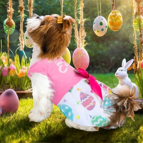 Cute Happy Easter Day Dog Dress Bunny Eggs Easter Dog Cat Clothes Pink Tulle Pet Doggie Apparel Outfit with Bowknot for Small Dogs Puppy Cat Girl Costume - Image 2