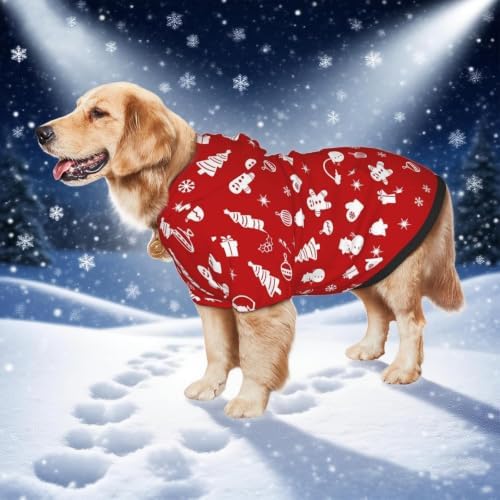 Christmas Dog Hoodie, Red Gingerbread Print, with Leash Hole - Image 7