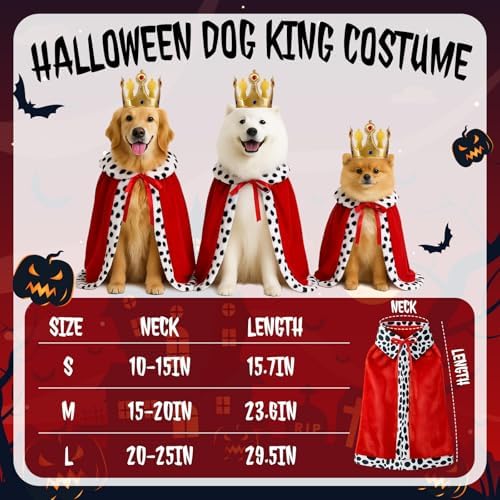Talltalk 2 Pcs Dog King Costume Halloween Pet Crown and Velvet Cape, Small - Image 2