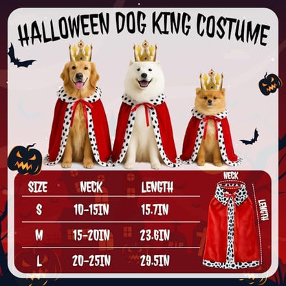 Talltalk 2 Pcs Dog King Costume Halloween Pet Crown and Velvet Cape, Small - Image 2