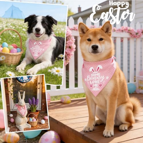 Easter 2-in-1 Dog Bandana with Egg-Stra Cute & Some Bunny Love Me Lovely Saying, Pink Pet Holiday Costumes Scarf with Snap Button, Large to Giant Breeds (75lbs+) - Image 5