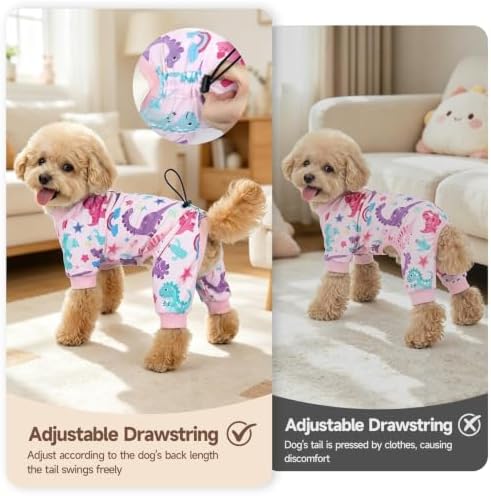 XPUDAC 4 Pack Dog Pajamas for Small Dogs, Cute Puppy Clothes with Drawstring Adjustable, Stretchy Soft Dogs Pjs Onesie Shed Defender Doggie Suit Pet Clothes Girl Outfit, XL - Image 6