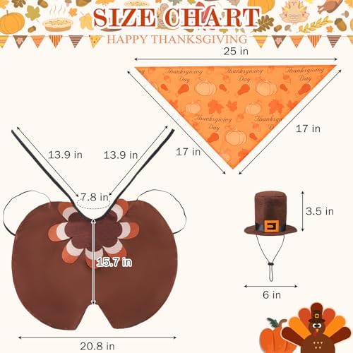 SCENEREAL Thanksgiving Dog Costume, Puppy Bandana Cloak and Hat Set with Pumpkin Maple Leaf Pattern, Funny Pet Holiday Turkey Outfits Clothes for Small Medium Dogs Boys Girls Cats - Image 3