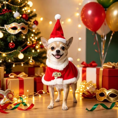 NAMSAN Pet Christmas Costume for Cats Small Dogs Rabbits, Santa Cat Hat with Red Cloak, Small Dog Xmas Hat Coat, Red Christmas Cat Outfit for Holiday Party Cosplay Statue Decoration - Image 6