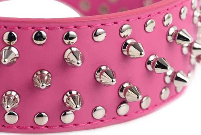 Serijoars Spiked Studded Dog Collar, PU Leather Dog Collar, Adjustable Pet Collars for Medium or Large Breed Pet (M, Pink)