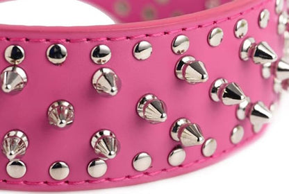 Serijoars Spiked Studded Dog Collar, PU Leather Dog Collar, Adjustable Pet Collars for Medium or Large Breed Pet (M, Gold Brown)
