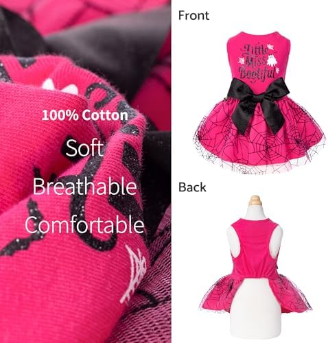 Fitwarm Little Miss Bootiful Halloween Dog Dress, Funny Costumes for Small Dogs Girl, Pet Outfit, Black, Hot Pink, Medium - Image 5