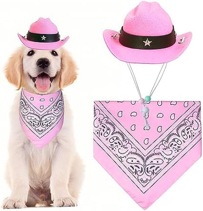 GOYOSWA Dog Halloween Costumes, Dog Cowboy Costume Halloween Pet Cowboy Hat Bandana Scarf for Small Medium Large Dogs Pets (Pink Hat & Pink Bandana, Small) by GOYOSWA