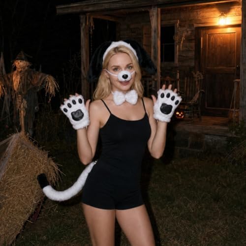 Black and White Dog Costume for Women Puppy Cosplay Kit for Halloween - Image 5