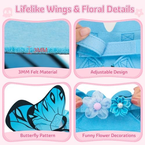 Butterfly Wings for Dogs Cats Dog Halloween Costume for Small Medium Large Dogs, Dog Cat Wing with 3PCS Flowers Pet Cosplay Costumes for Christmas Birthday Parties Puppy Clothes Outfit - Image 6