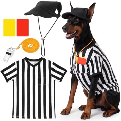 Halloween Large Dog Referee Costume Set with Shirt Cap Whistle Cards, XXL by Janmercy