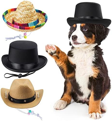 Yewong 3 Pieces Pet Hat Pet Formal Top Hat Mexico Sombrero Hat Cowboy Hat Dog Cat Pet Costume Hat for Halloween Party Photo Props Supplies one Size by Yewong