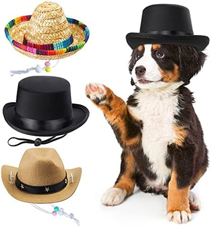 Yewong 3 Pieces Pet Hat Pet Formal Top Hat Mexico Sombrero Hat Cowboy Hat Dog Cat Pet Costume Hat for Halloween Party Photo Props Supplies one Size by Yewong