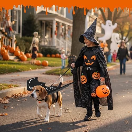 Olanrun Dog Halloween Costumes, Adjustable Dog Bat Wings Costumes for Medium Dogs with Pumpkin Bell Skeleton Print On The Back, Pet Costume Halloween Cosplay Party Dress Up, M Black - Image 7