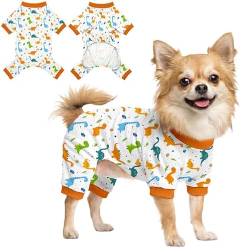 Dog Pajamas for Small Medium Dogs Pjs Orange Dinosaurs Dog Onesie Breathable Puppy Pj Pet Stretchy Soft Sleepwear for Spring Summer Costume-M by Ruirichfun
