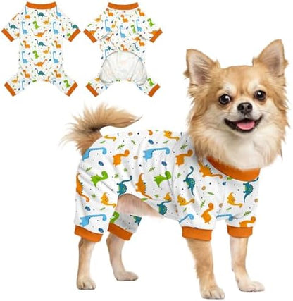 Dog Pajamas for Small Medium Dogs Pjs Orange Dinosaurs Dog Onesie Breathable Puppy Pj Pet Stretchy Soft Sleepwear for Spring Summer Costume-M by Ruirichfun