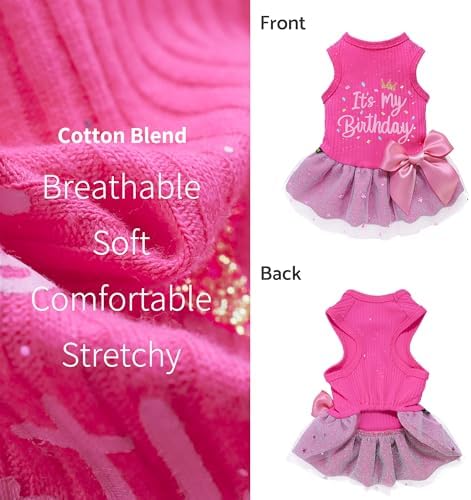 Fitwarm It's My Birthday Dog Dress - Pink Bowknot Dog Clothes for Small Female Puppy, XXS - Image 3