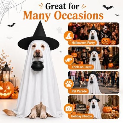 Halloween Dog Ghost Costume Pet Ghost Cape Hat Witch Candy Pot for L XL - Image 5