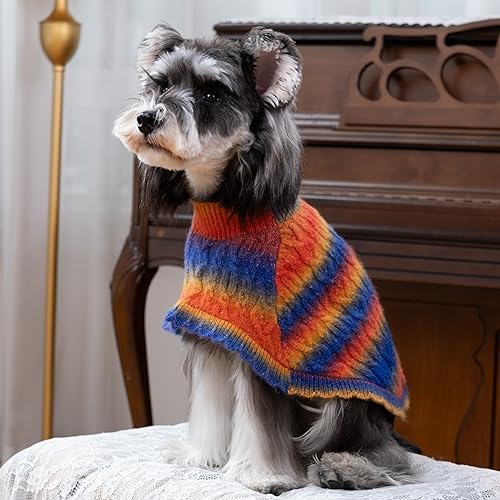 Rainbow Mohair Dog Sweater Cloak, Cold Weather Coat Dog Jacket for Small Dogs, Classic Turtleneck Thick Puppy Clothes with Leash Hole DS94XL - Image 3