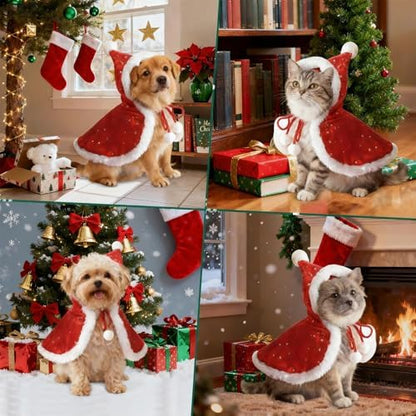 Dog Christmas Costumes Santa Cloak with Hat, Cute Pet Costumes for Cats Dogs, Soft Fluffy Dog Costume Cat Clothes for Holiday Party and Photos, L - Image 5