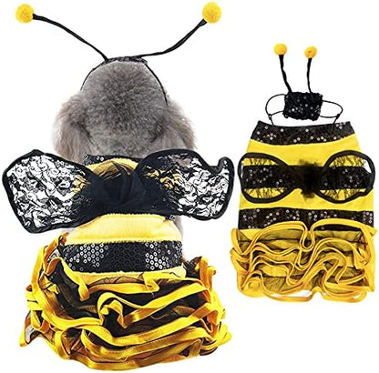 Bee Dog Costume - Bumblebee Pet Dress with Cap - Funny Halloween Outfit for Small, Medium, Large Dogs & Cats by Coppthinktu