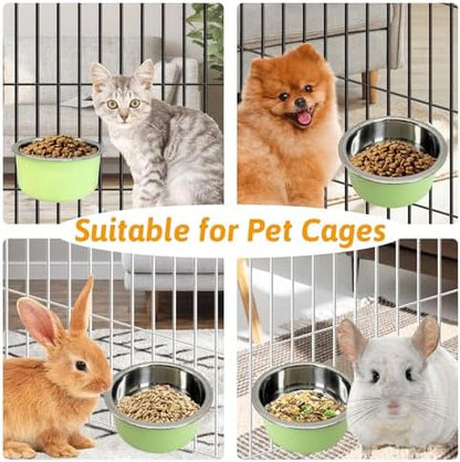 Hamiledyi Crate Dog Bowl Cat - Removable Stainless Steel Hanging No Spill Pet Bowl for Kennels Durable Detachable Design Fits Small Medium Dog Cages (2 Pcs, Green