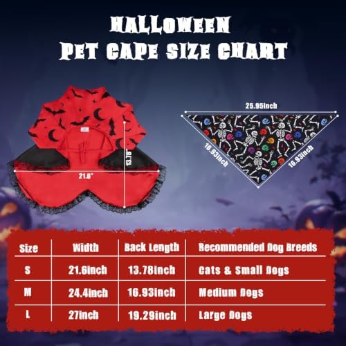Dog Halloween Costumes with Black Bandana, Dog Vampire Cloak Cape(Red,S) - Image 3