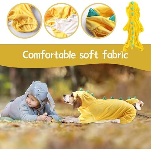 Hotumn Dinosaur Dog Halloween Costume Pet Dino Hoodie for Medium Dogs (X-Large, Yellow) - Image 3