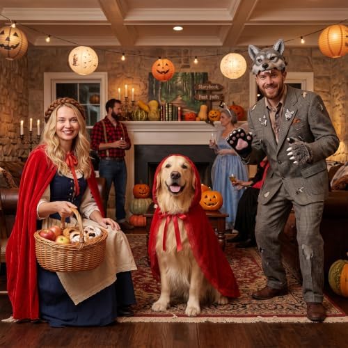 Haysandy Red Riding Hood Costume for Dog Pet Red Hooded Velvet Cloak, XL - Image 3