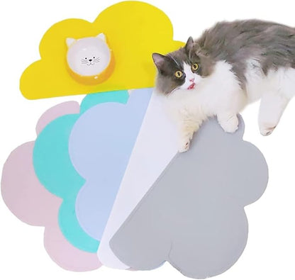 Love Dream Silicone Pet Feeding Food Mat with Raised Edge, Anti-Slip Waterproof Pet Bowl Mat Placemat for Dog and Cat (Grey)