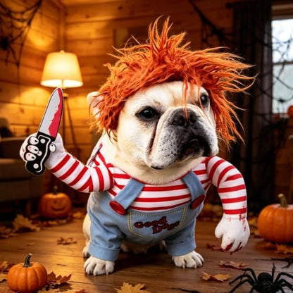 Dog Halloween Costumes, Funny Dog Killer Doll Costume with Wig and Knife, Adjustable Pet Halloween Cosplay Costume for Small Medium Large X-Large Dogs (Small) - Image 2