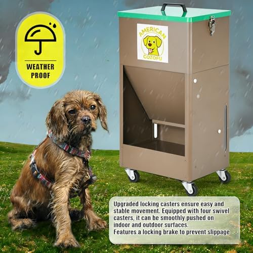 Automatic Dog Feeder with Wheels, 25lb Heavy Duty Galvanized Steel Gravity Food Dispenser - Easy to Move Rolling Pet Food Station for Indoor & Outdoor Use