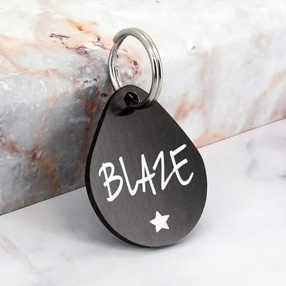 Ultra Joys Dog ID Tag, Custom Dog Tag Personalized Cat Tag, Pet ID Tag, Brushed Stainless Steel Teardrop Dog Tag Black Medium