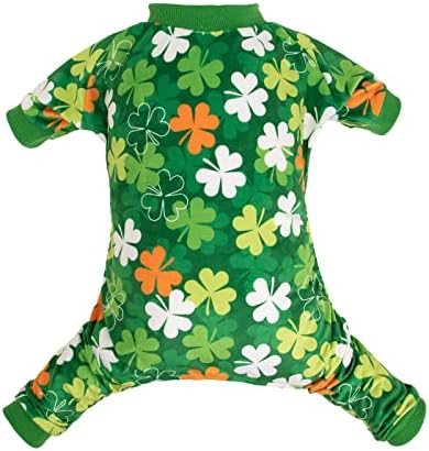 CuteBone Clover St.Patrick's Day Small Dog Pajamas Soft Puppy Pjs Fleece Stretchy Onesie Cat Clothes for Daily Wear P275M by CuteBone
