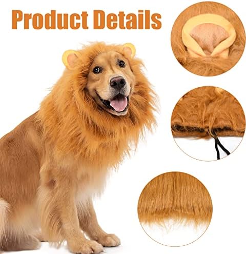 Dog Lion Mane Costume - Realistic Mane with Ears for Medium to Large Sized Dogs, Pet Halloween Costumes Birthday Party Cosplay Apparel - Image 3