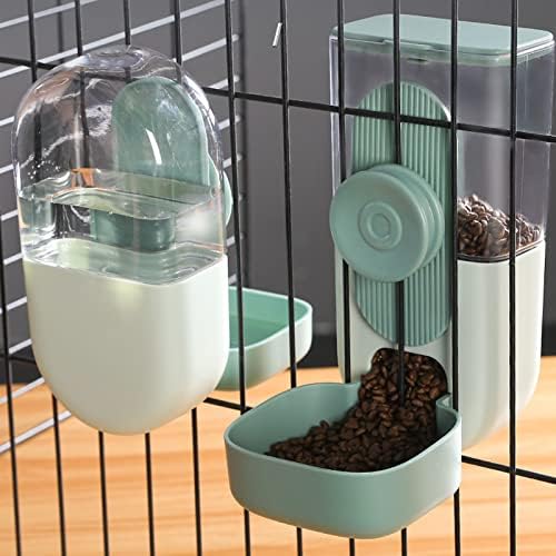 Hanging Automatic Food Water Dispenser, Safe Cage Auto Gravity Pet Feeder and Waterer Set, Cat Food Water Dispenser with Bowl for for Samll Dog Cat Rabbit Chinchilla Hedgehog