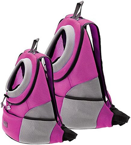 Mogoko Cat Dog Backpack Carrier, Puppy Pet Front Pack with Breathable Head Out Design and Double Mesh Padded Shoulder for Outdoor Travel Hiking (M, Pink)