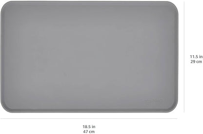 Amazon Basics Waterproof Non-Slip Silicone Pet Feeding Mat with Raised Edges, Prevents Spills, Easy to Clean, Protects Floors for Cat & Dog Food and Water Bowls, 18.5 x 11.5 Inches, Gray, 2-Pack