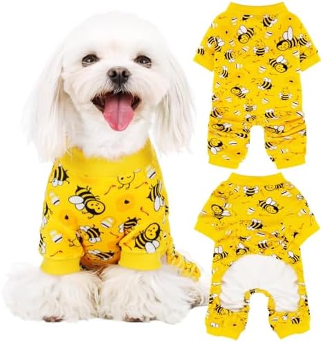 Paiaite Dog Pajamas Onesie: Comfortable Four-Legged Apparel for Small, Medium, & Large Dogs, Polyester Material for Comfort, Wrinkle Resistance, Moisture Wicking, Stretchiness Cute Bee Sky Blue L - Image 4