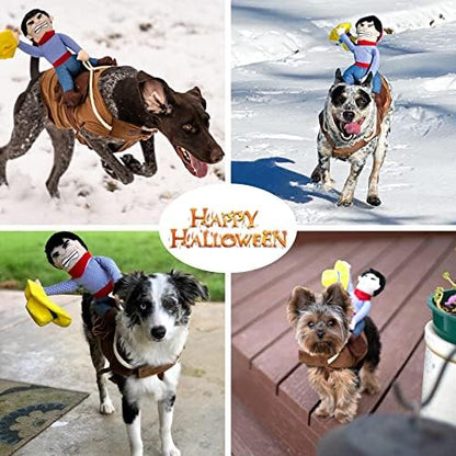 DELIFUR Dog Halloween Costume Funny Dog Cowboy Riding Costume Pet Costume Cat Suit Cowboy Rider Style for Small Medium Large Dogs (Cowboy, X-Small) - Image 2