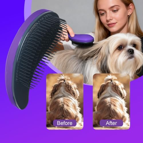 Small Dog Brush, Skin-friendly Soft Bristles (Dark Purple) - Image 5