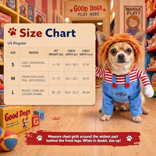 Deadly Doll Dog Costume for Small Medium Large Dogs, Funny Pets Cosplay Halloween Dog Clothes for Party, Walking Illusion Puppy Outfit with Wig and Knife - Image 2