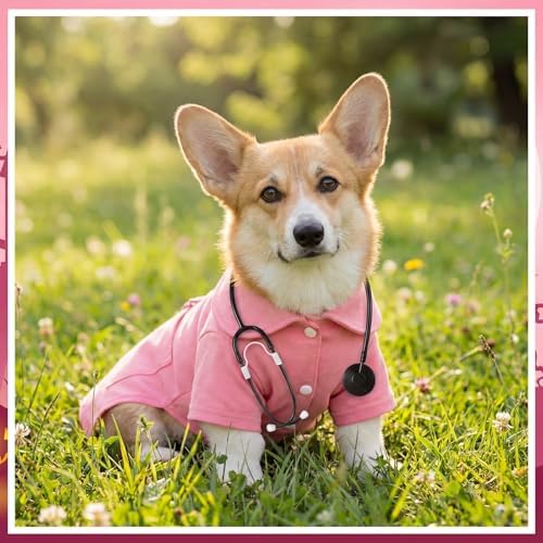 Dog Doctor Costume Cat Surgeon Nurse Costumes with Stethoscope, Pink, L - Image 6
