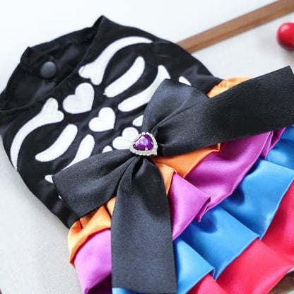 Dog Halloween Costume - Pumpkin Tutu Dress for Small Dogs & Puppies, Cute Holiday Pet Apparel with Bowtie, Fall Party Outfit L-Skeleton Large - Image 4