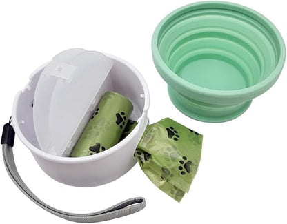 3 in 1 Collapsible Dog Bowl, Treat Container, Poop Bag Holder with 1 Roll Poop Bags – Practical Silicone Dog Bowl – Durable Pet Bowls for Travel Essentials, Daily Walks (Green)